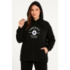 Kapşonlu SweatshirtOversize Fit, Ön  Arka Baskılı, Siyah -