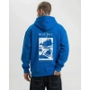 Kapüşonlu Double Oversize Hoodie – Üç İplik Pamuklu, Deniz ve Yelken Baskılı, Kanguru Cepli Premium Sweatshirt - Saks Mavi