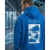 Kapüşonlu Double Oversize Hoodie – Üç İplik Pamuklu, Deniz ve Yelken Baskılı, Kanguru Cepli Premium Sweatshirt - Saks Mavi