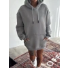 Kapüşonlu Üç İplik Penye Basic SweatShirt - Boyalı Gri -