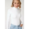 Kaşkorse Boğazlı Full Likralı Fitilli Body Kazak - Beyaz