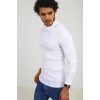 Kaşkorse Boğazlı Full Likralı Fitilli Body Kazak - Beyaz