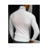 Kaşkorse Boğazlı Full Likralı Fitilli Body Kazak - Beyaz
