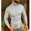 Kaşkorse Boğazlı Full Likralı Fitilli Body Kazak - Gri -