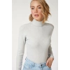 Kaşkorse Boğazlı Full Likralı Fitilli Body Kazak - Gri -