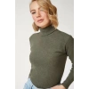Kaşkorse Boğazlı Full Likralı Fitilli Body Kazak - Haki -