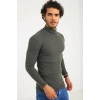 Kaşkorse Boğazlı Full Likralı Fitilli Body Kazak - Haki -