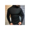 Kaşkorse Boğazlı Full Likralı Fitilli Body Kazak - Siyah