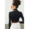 Kaşkorse Boğazlı Full Likralı Fitilli Body Kazak - Siyah