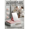 Katlanabilir Stantlı Makyaj Aynası | Pembe Deri Çanta Boyu Mini Ayna 723190
