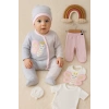 Kelebek Nakışlı Tulumlu % 100 Pamuk Kız Bebek 5li Set