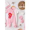 Kelebek Nakışlı Tulumlu % 100 Pamuk Kız Bebek 5li Set