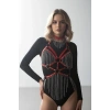 Kırmızı Body Harness Kadın Deri Zincir Detaylı Vücut Aksesuarı - Brf1397