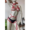 Kırmızı Deri Tasma Detaylı Şık Harness Takım