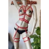Kırmızı Fantezi Deri Jartiyer Harness Takım
