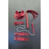 Kırmızı Fantezi Set, Kırbaç - Kelepçe - Tasma - Maske Takım - Brf1246