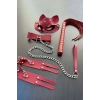 Kırmızı Fantezi Set, Kırbaç - Kelepçe - Tasma - Maske Takım - Brf1246