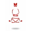 Kırmızı Harness Takım Deri Kedi Maskeli Zincir Detaylı - Brf1036
