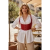 Kırmızı Kadın Kemer Bağcıklı Korse Stil Geniş Bel - Brf1428