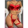 Kırmızı Merdüven Zincirli Göğüs Balenli Kadın Seksi Jartiyer Takım