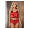 Kırmızı Saten Babydoll Takım - 333-k