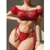 Kırmızı Transparan Fantezi Sütyen Külot Takım
