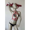 Kırmızı Ve Zincir Detaylı Şık Deri Harness - Brf3