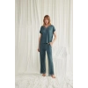 Kısa Kollu V Yakalı Dantelli Pijama Takımı