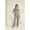 Kısa Kollu V Yakalı Dantelli Pijama Takımı