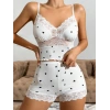 Kısa Şortlu Askılı Kalp Desenli Dantel Detaylı Pijama Takımı, Rahat Ve Şık Ev Giyim,kadın Pijama