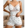 Kısa Şortlu Askılı Kalp Desenli Dantel Detaylı Pijama Takımı, Rahat ve Şık Ev Giyim,Kadın Pijama
