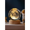 Kişiye Özel 3D Ay Küre Kristal Gün Işığı Led Gece Lambası – USBli Ahşap Standlı LED Masa Lambası