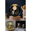 Kişiye Özel 3D Ay Merdiveni Temalı Kristal Küre Led Gece Lambası – USBli Ahşap Standlı LED Lamba