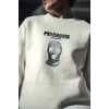 Kışlık Bisiklet Yaka Baskılı SweatShirt - Beyaz -