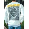 Kışlık Bisiklet Yaka Baskılı SweatShirt - Beyaz -