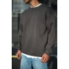 Kışlık Bisiklet Yaka Üç İplik Basic SweatShirt - Antrasit -