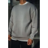 Kışlık Bisiklet Yaka Üç İplik Basic SweatShirt - Boyalı Gri -