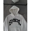Kışlık Kapüşonlu Baskılı Oversize SweatShirt- Beyaz -