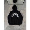 Kışlık Kapüşonlu Baskılı Oversize SweatShirt- Siyah -