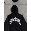 Kışlık Kapüşonlu Baskılı Oversize SweatShirt- Siyah -
