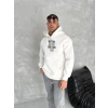 Kışlık Üç İplik Kapüşonlu SweatShirt - Beyaz -