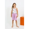 Kız Çocuk İp Askılı Şortlu Penye Lila Pijama Takım