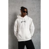 Kordon İpli Baskılı Kapüşonlu Sweatshirt - Beyaz -