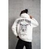 Kordon İpli Baskılı Kapüşonlu Sweatshirt - Beyaz -