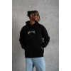 Kordon İpli Baskılı Kapüşonlu Sweatshirt - Siyah -