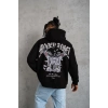 Kordon İpli Baskılı Kapüşonlu Sweatshirt - Siyah -