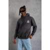Kordonlu Maske Baskılı Kapşonlu Sweat - Gri