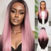 Koyu Kestane Pembe Ombreli Fiber Sentetik Tül Peruk