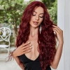 Koyu Kızıl Su Dalgalı Fiber Sentetik Tül Peruk