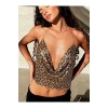 Kristal Leopard Taşlı Parlak Crop & Bluz Kolsuz Kayık Yaka Parti Plaj Büstiyer
